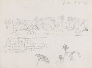 Disegno. Schizzi. Il villaggio Guarumo, probabilmente in Colombia. da Frederic Edwin Church